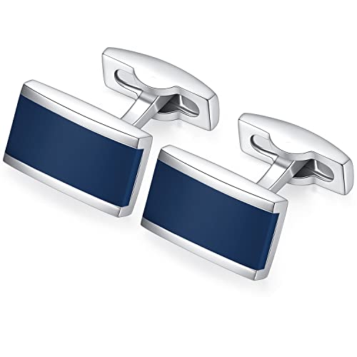 - HONEY BEAR Mens Stainless Steel Rectangle Black Cufflinks -