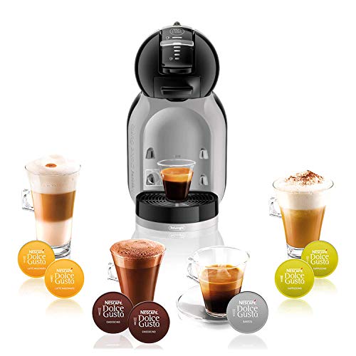 De'Longhi Nescafé Dolce Gusto Mini Me, Single Serve Capsule Coffee Machine Starter Kit, Including 6 boxes of Coffee Pods, EDG155.BG, 230 Milliliters, Black & Grey