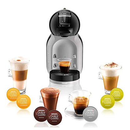 De'Longhi Nescafé Dolce Gusto Mini Me, Single Serve Capsule Coffee Machine Starter Kit, Including 6 boxes of Coffee Pods, EDG155.BG, 230 Milliliters, Black & Grey