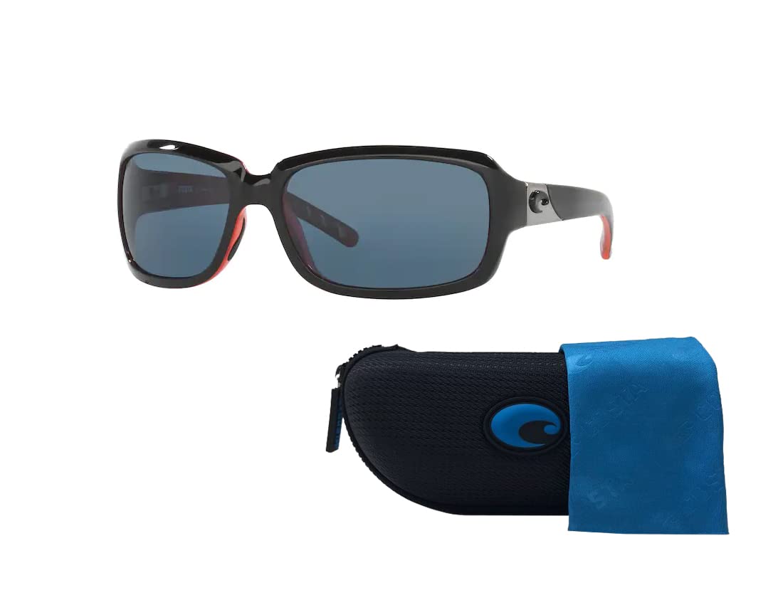 Costa Del Mar Isabela 6S9043 Pillow Sunglasses for Women + BUNDLE With Designer iWear Complimentary Eyewear Kit, 32 Black Coral / Gray 580p Plastic Polarized