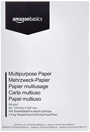 Amazon Basics Multi-purpose Copy Printer Paper, A4 80 gsm, 2500 Count (Pack of 5), White
