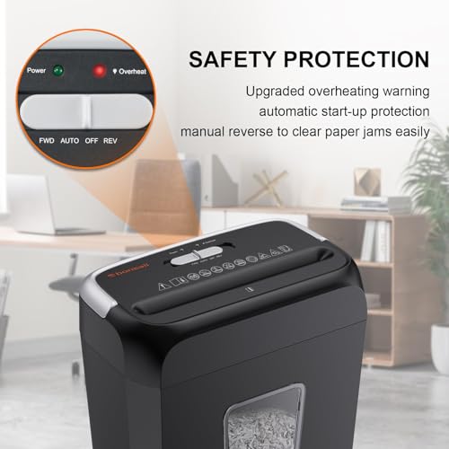 Bonsaii 6 Sheet Cross Cut Paper Shredder, Shreds Credit Cards, Staples, and Clips, Paper Shredder for Home & Small Office Use, Portable Handle Design, 13L Bin (C237-B Upgrade Version)
