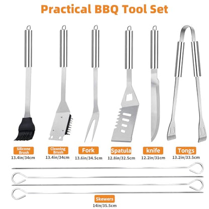11Pcs BBQ Accessories, Professional Stainless Steel BBQ Grill Tool Set, Portable Barbecue Utensil Set with Case, Birthday BBQ Gift for Men Backyard Outdoor Camping Barbecue Cooking Picnics