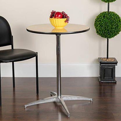 - Flash Furniture Round Wood Cocktail Table | 30'' and 42'' Columns | Birchwood Chrome Steel | Schwarz -