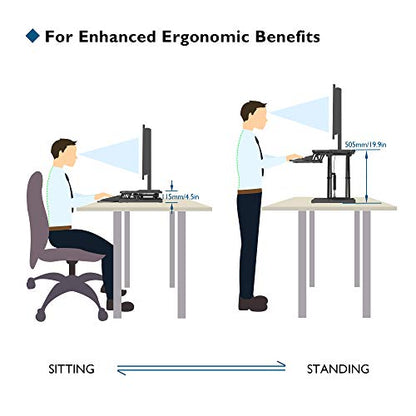 BONTEC Standing 32inch/800mm Desk Converter, Height Adjustable Dual Tiered Computer Workstation, Ergonomic Sit Standing Converter with Platform for PC Computer Screen, Keyboard, Laptop up to 15kg