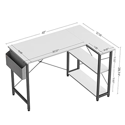 CubiCubi 100 cm Small L Shaped Computer Desk with Storage Shelves Home Office Corner Desk Study Writing Table, White