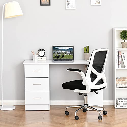 - HOMCOM Computer Desk | Writing Table | PC Workstation with 3 Storage Shelves and Drawers -