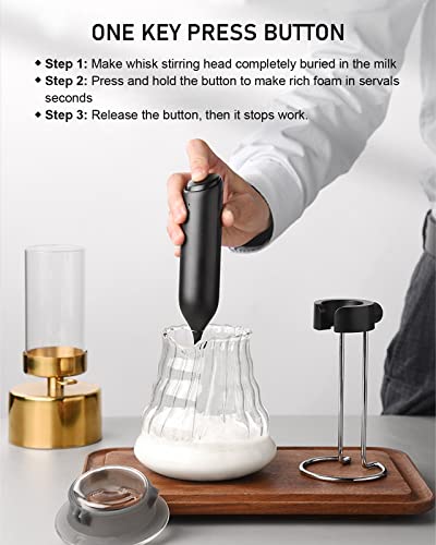 COKUNST Rechargeable Milk Frother Handheld, Electric Frother Mixer with Integrated USB-C Stand, Matcha Coffee Lattee Portable Drink Mixer Pasteable Hanging Stand for Kitchen