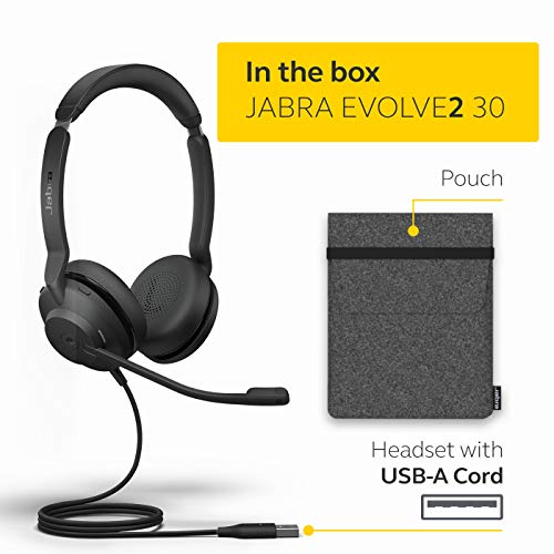 - Jabra Evolve2 30 Headset | Noise Cancelling Microsoft Teams Certified Stereo Headphones With 2-Microphone Call Technology -