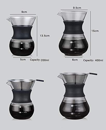 - YunNasi Pour Over Coffee Maker Glass Hand Drip Coffee Brewer Set Coffee Filter Jug with Permanent Filter (400ml)