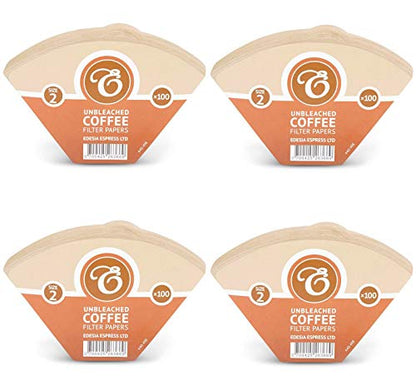 400 Size 2 Coffee Filter Paper Cones, Unbleached by EDESIA ESPRESS
