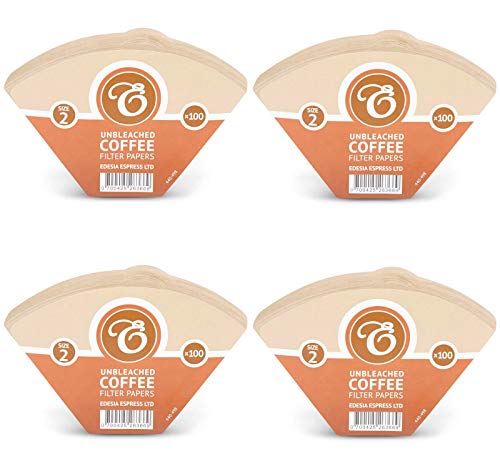 400 Size 2 Coffee Filter Paper Cones, Unbleached by EDESIA ESPRESS