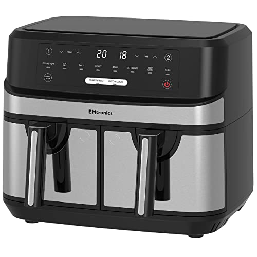 - EMtronics Dual Air Fryer | Extra Large Family Size | Double XL 9 Litre | 8 Adjustable Pre-Set Menus -