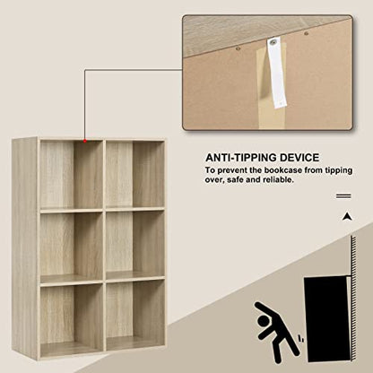 - WOLTU Bookcase, Oak Book Shelf 6 Storage Cubes Unit, Freestanding Bookcases for Living Room, Bedroom