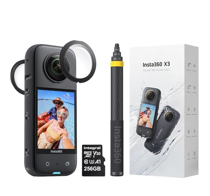 - Insta360 X3 360 Degree Action Camera EXTENSION Kit | 3M Carbon Fibre Selfie Stick | Lens Guards | 256GB -