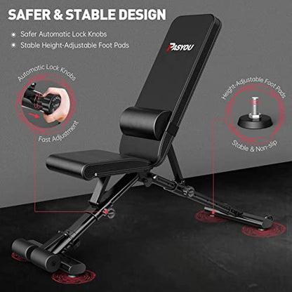 - PASYOU Adjustable Weight Bench with Spine Support | Weight Bench Foldable 90 Degree -