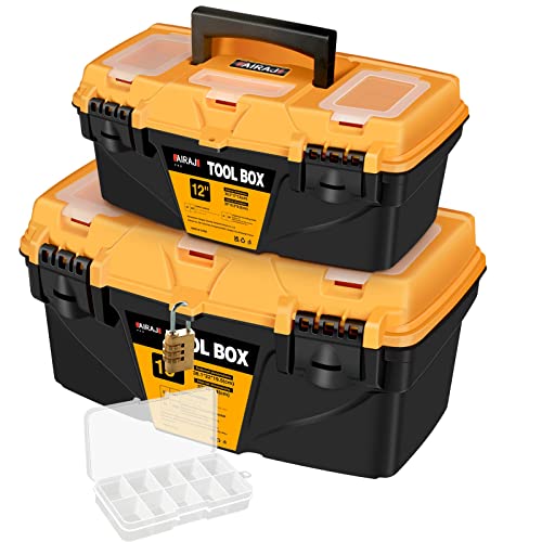 AIRAJ PRO Toolbox Storage,12"and15"Plastic Tool Box with Mini Organizer,Tool boxes with removable tray and anti-deformation plastic latch,Storage for Tools,Toys,Stationery and Decorations