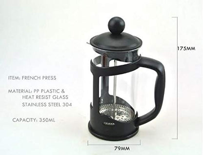 - GLOW Classic Continental 350ml Black Cafetière | Glass Pot & Plunger Filter For Ground Beans -