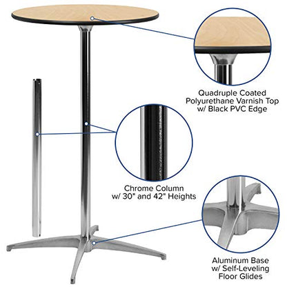 - Flash Furniture Round Wood Cocktail Table | 30'' and 42'' Columns | Birchwood Chrome Steel | Schwarz -