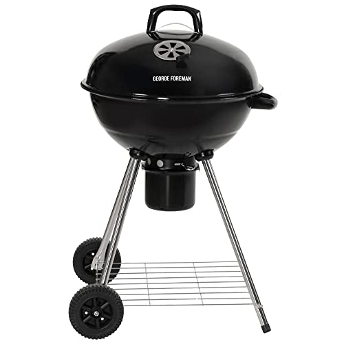 - George Foreman Portable Charcoal BBQ | Round Kettle 47 cm | Adjustable Vent, Integrated Thermometer -