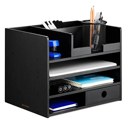 - Navaris Bamboo Desk Organiser  | Wooden Desktop Storage Drawers and Compartments -