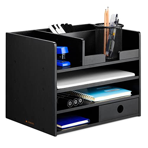 - Navaris Bamboo Desk Organiser  | Wooden Desktop Storage Drawers and Compartments -