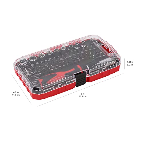 Amazon Basics 73-Piece Magnetic Ratcheting Wrench and Electronics Precision Screwdriver Set, Black, Red, Silver