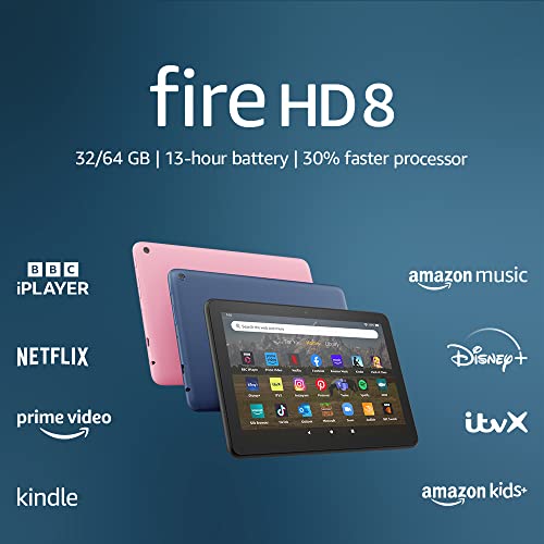 Amazon Fire HD 8 tablet | 8-inch HD display, 32 GB, 30% faster processor, designed for portable entertainment, 2022 release, with ads, Rose