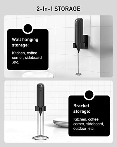 COKUNST Rechargeable Milk Frother Handheld, Electric Frother Mixer with Integrated USB-C Stand, Matcha Coffee Lattee Portable Drink Mixer Pasteable Hanging Stand for Kitchen