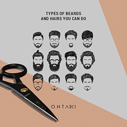 - ONTAKI 5" Beard Moustache Scissors | Professional German Steel Grooming Kit For All Body & Hair -