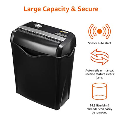Amazon Basics 5-6 Sheet Cross Cut Paper and Credit Card Shredder with 14.3L Bin for Business & Home Office Use with Reverse Function, Black