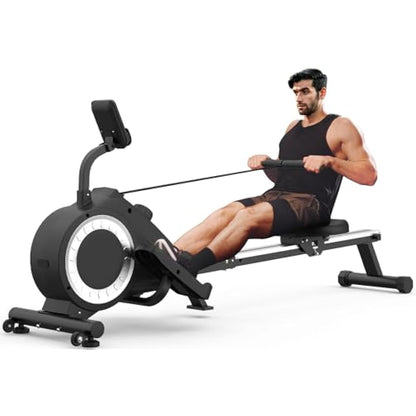 Neezee Foldable Rowing Machine for Home Gym - LCD Monitor, 16 Level Magnetic Resistance, Full-Body Workout, Upgrade Flywheel, Space Saving