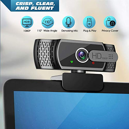 - Webcam for PC with Microphone - 1080P FHD Webcam with Privacy Cover & Webcam Mounts,
