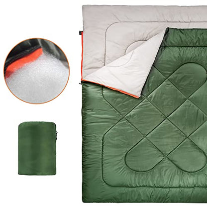 Amazon Basics Sleeping Bag for Cold-Weather Camping and Hiking, Two-Person Queen Sized, Double, Rectangular, Olive Green
