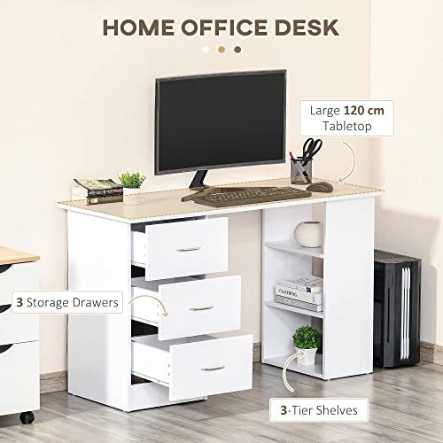 - HOMCOM Computer Desk | Writing Table | PC Workstation with 3 Storage Shelves and Drawers -