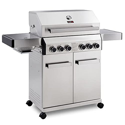 CosmoGrill Platinum Stainless Steel 6 Gas Burner 4+2 Barbecue Grill with Infrared Searer & Back Burner, Built-in Temperature Gauge for Home Garden Party Outdoor BBQ Cooking