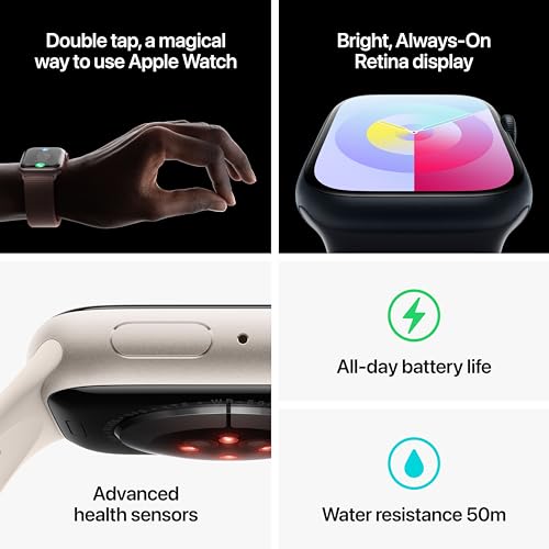Apple Watch Series 9 [GPS + Cellular 45mm] Smartwatch with Midnight Aluminum Case with Midnight Sport Band S/M. Fitness Tracker, Blood Oxygen & ECG Apps, Always-On Retina Display, Water Resistant