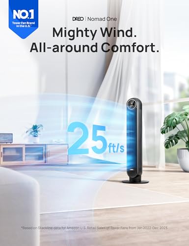 - Dreo 28dB Silent Tower Fan | 7.3m/s Velocity Electric Cooling Fan | Remote Control 90° Oscillating | 4 Speeds | 4 Modes -