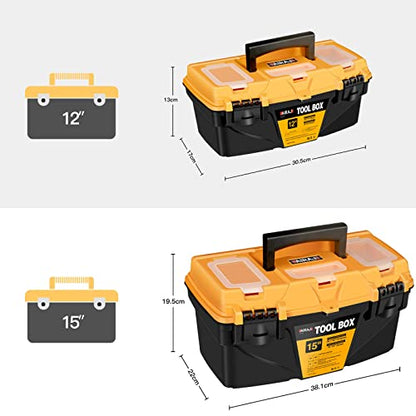 AIRAJ PRO Toolbox Storage,12"and15"Plastic Tool Box with Mini Organizer,Tool boxes with removable tray and anti-deformation plastic latch,Storage for Tools,Toys,Stationery and Decorations