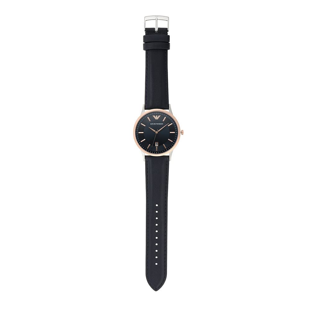 - Emporio Armani Watch for Men | Two Hand Date Movement | 43 mm Silver Stainless Steel Case with a Leather Strap | AR11188 -