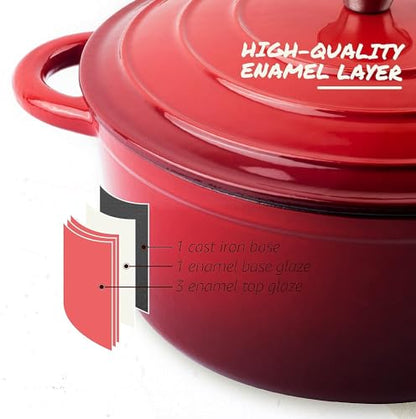 - Overmont 5L Enamelled Cast Iron Round Casserole Dish | Lid | 26cm | Cookbook -