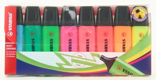 - Highlighter | STABILO BOSS ORIGINAL | Pack of 8 | Assorted colours -