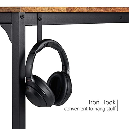 CubiCubi Study Computer Desk 100cm Home Office Writing Small Desk, Modern Simple Style PC Table, Black Metal Frame, Rustic Brown