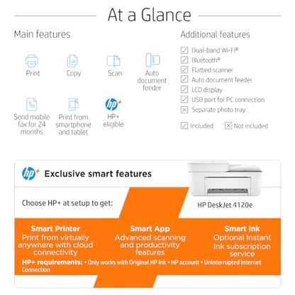 - HP DeskJet 4120e All in One Colour Printer | 6 months of Instant Ink Included with HP+ -