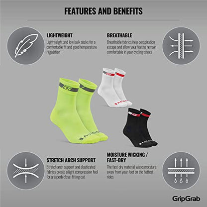 - GripGrab Classic Regular Cut Single & Multipack Summer Cycling Socks -