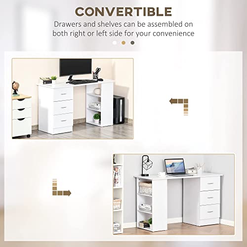 - HOMCOM Computer Desk | Writing Table | PC Workstation with 3 Storage Shelves and Drawers -