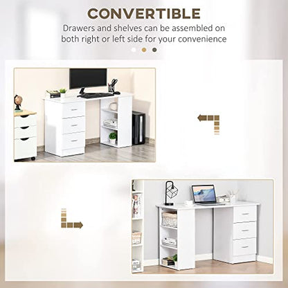 - HOMCOM Computer Desk | Writing Table | PC Workstation with 3 Storage Shelves and Drawers -
