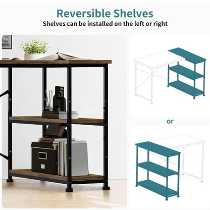 - TRIUMPHKEY 110CM L Shaped Corner Desk | Includes Shelves | Reversible Left or Right Computer Workstation -