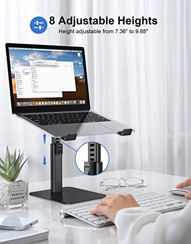 Babacom Laptop Stand for Desk, 8 Adjustable Height Aluminum Laptop Riser, Ergonomic Computer Stand Sit to Stand Laptop Cooling Pads Compatible with MacBook, Air, Pro and More 10"-16" Notebooks-Black