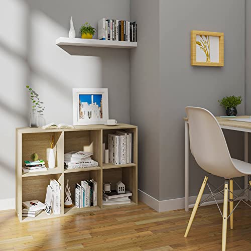 - WOLTU Bookcase, Oak Book Shelf 6 Storage Cubes Unit, Freestanding Bookcases for Living Room, Bedroom